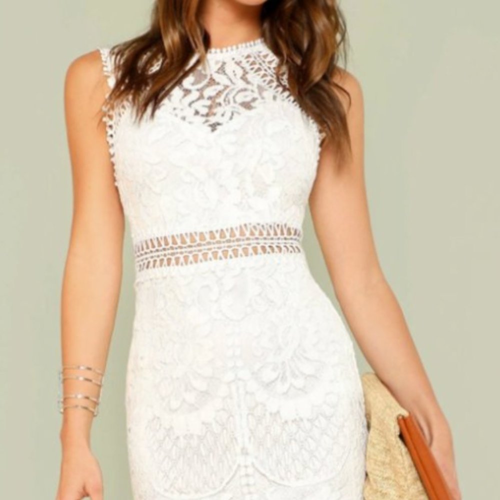 Shein - White Lace Dress MIDI - XS